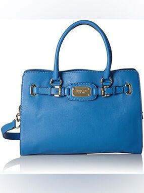 Michael Kors Hamilton Large East West Teal Gold Hardware Leather Purse Tote